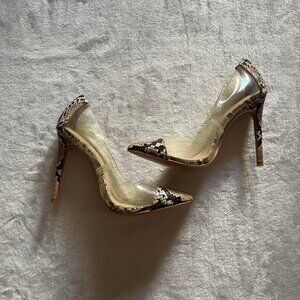 Mix No. 6 Beige Clear Snakeskin Print High Heel Pumps